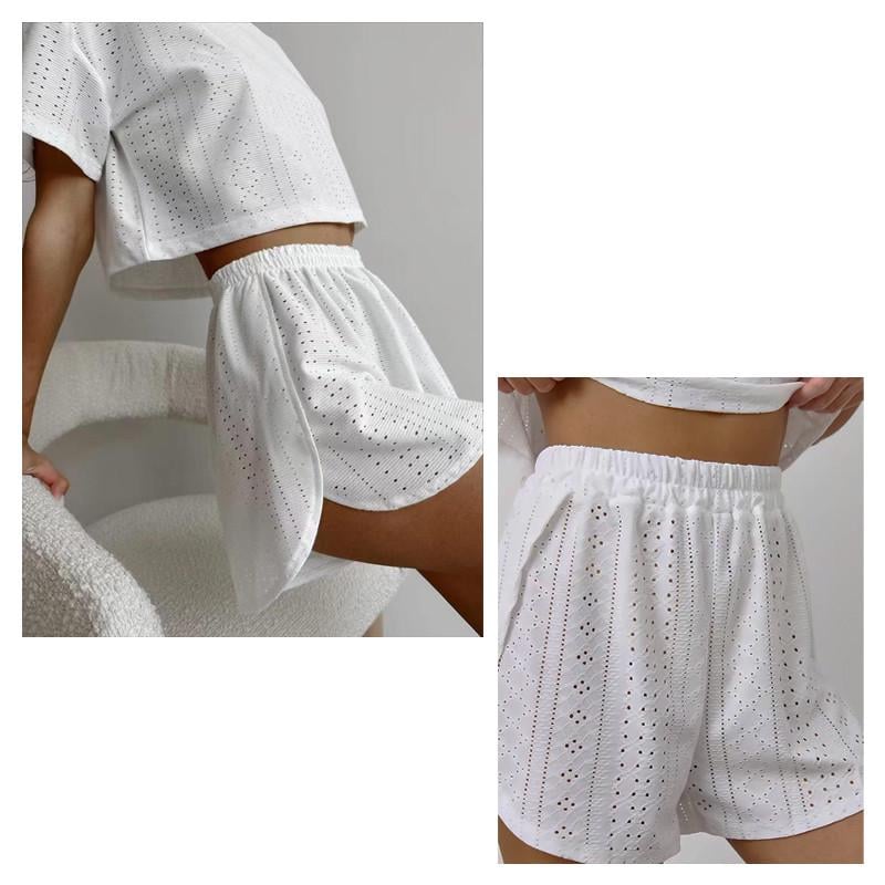 Піжама-комплект жіноча Lesko SM24107A футболка та шорти L White (28525391) - фото 4