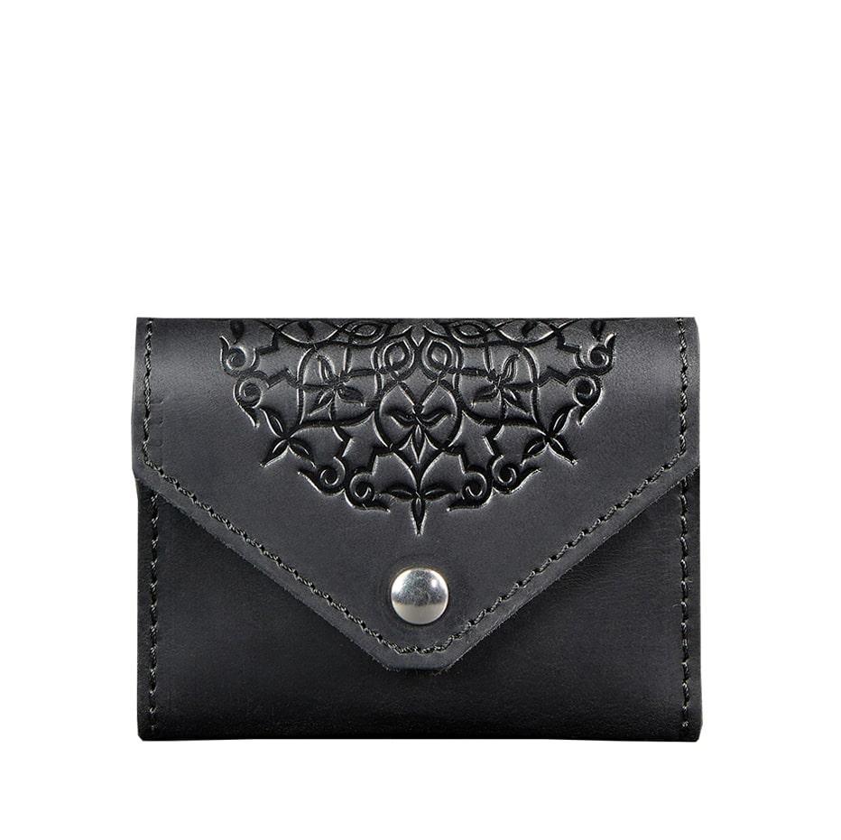 Кард-кейс кожаный женской 3.0 с мандалой Черный (A-026131)