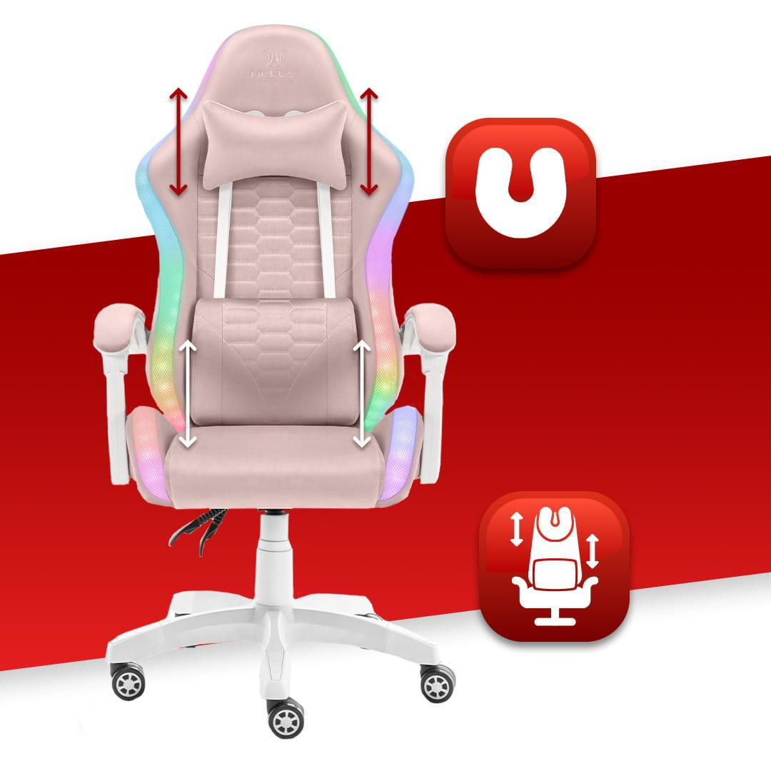 Крісло ігрове Hell's HC-1000 LED тканина Pink - фото 6