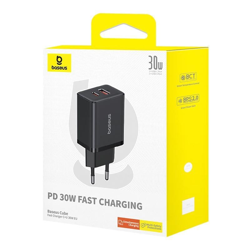 Зарядний пристрій для Baseus Cube Fast Charger C+U 30W EU Cluster Black (P10111404113-00)