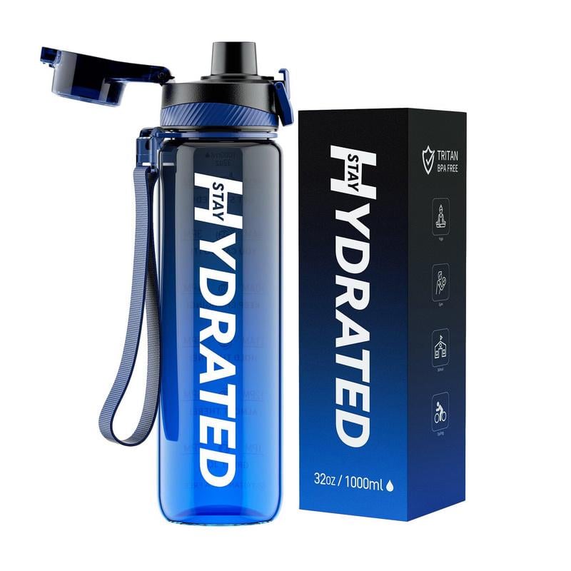 Бутылка для воды спортивная из тритана с крышкой на кнопке и ремешком Brave U Hydrate 1 л Сине-черный Бутылка для воды спортивная из тритана с крышкой на кнопке и ремешком Brave U Hydrate 1 л Сине-черный