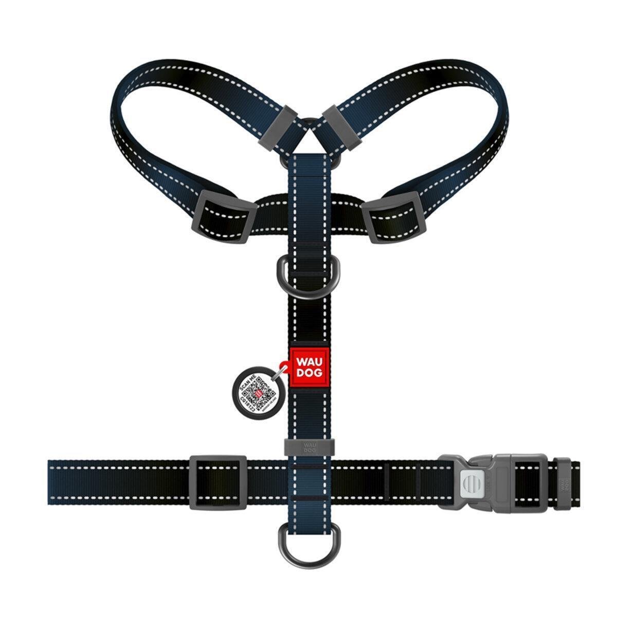 Шлея для собак анатомічна Waudog Nylon Mono з QR-паспортом/світловідбивна L 25 мм х 50-90 см х 60-100 см Чорний (52741 Col)