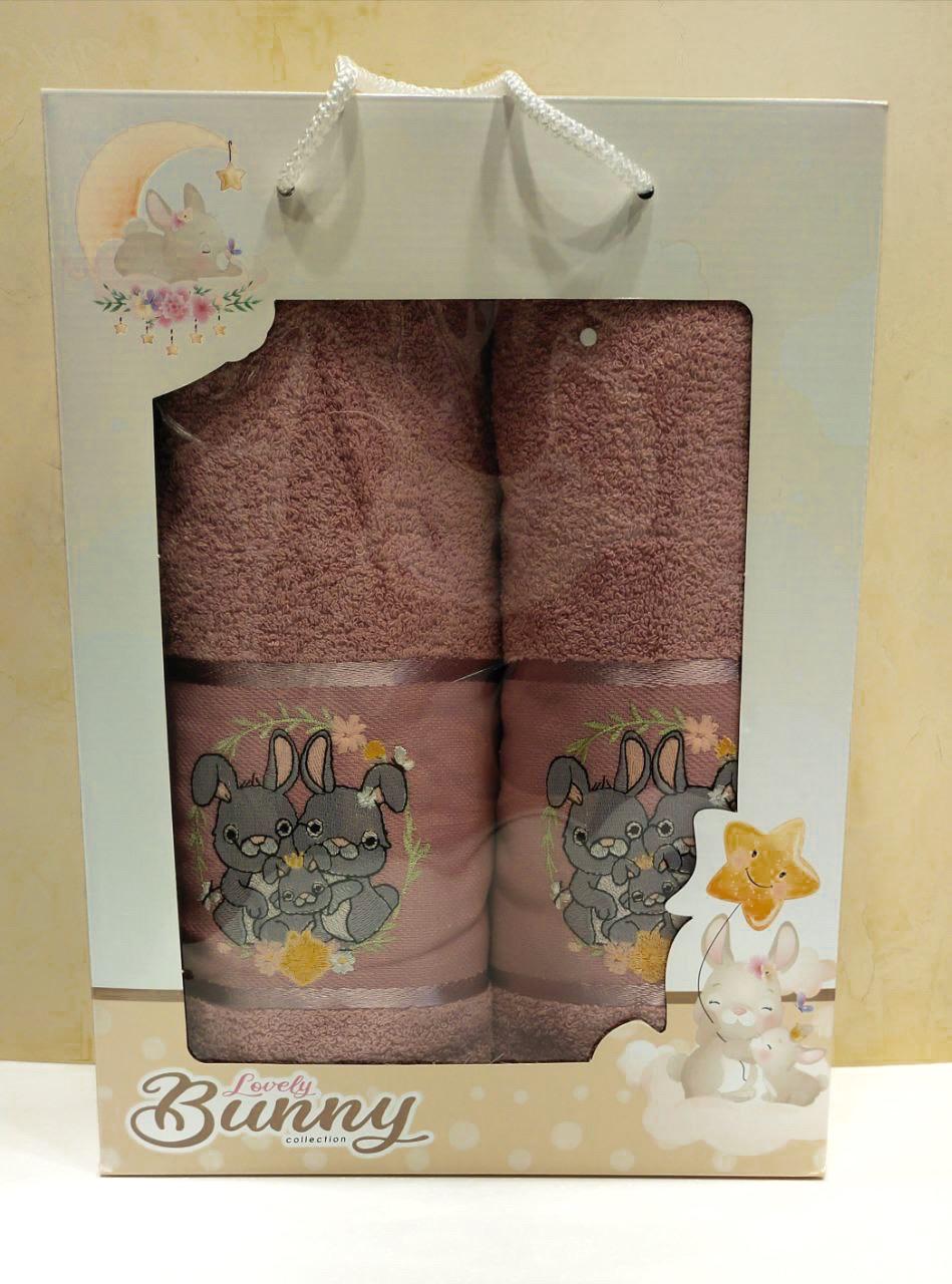 Полотенца подарочные Bunny collection Зайчики для ванной комнаты 2 шт. Коралловый