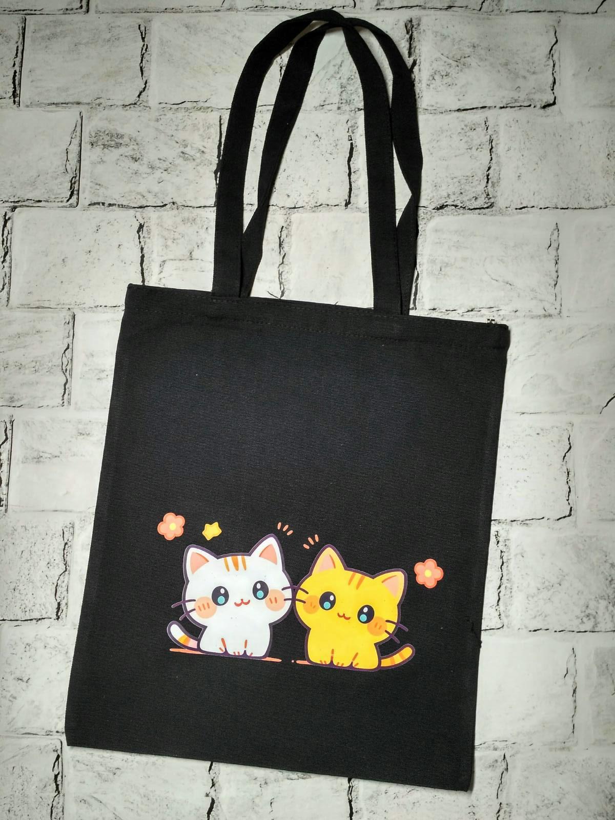 Эко-сумка шоппер на молнии Котики 35х40 см Черный (802-43)