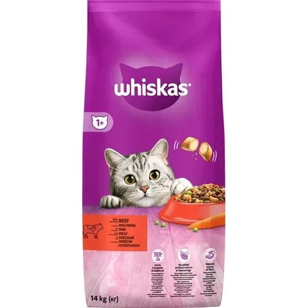 Корм для кошек сухой Whiskas для взрослых кошек с говядиной 14 кг (000026411)