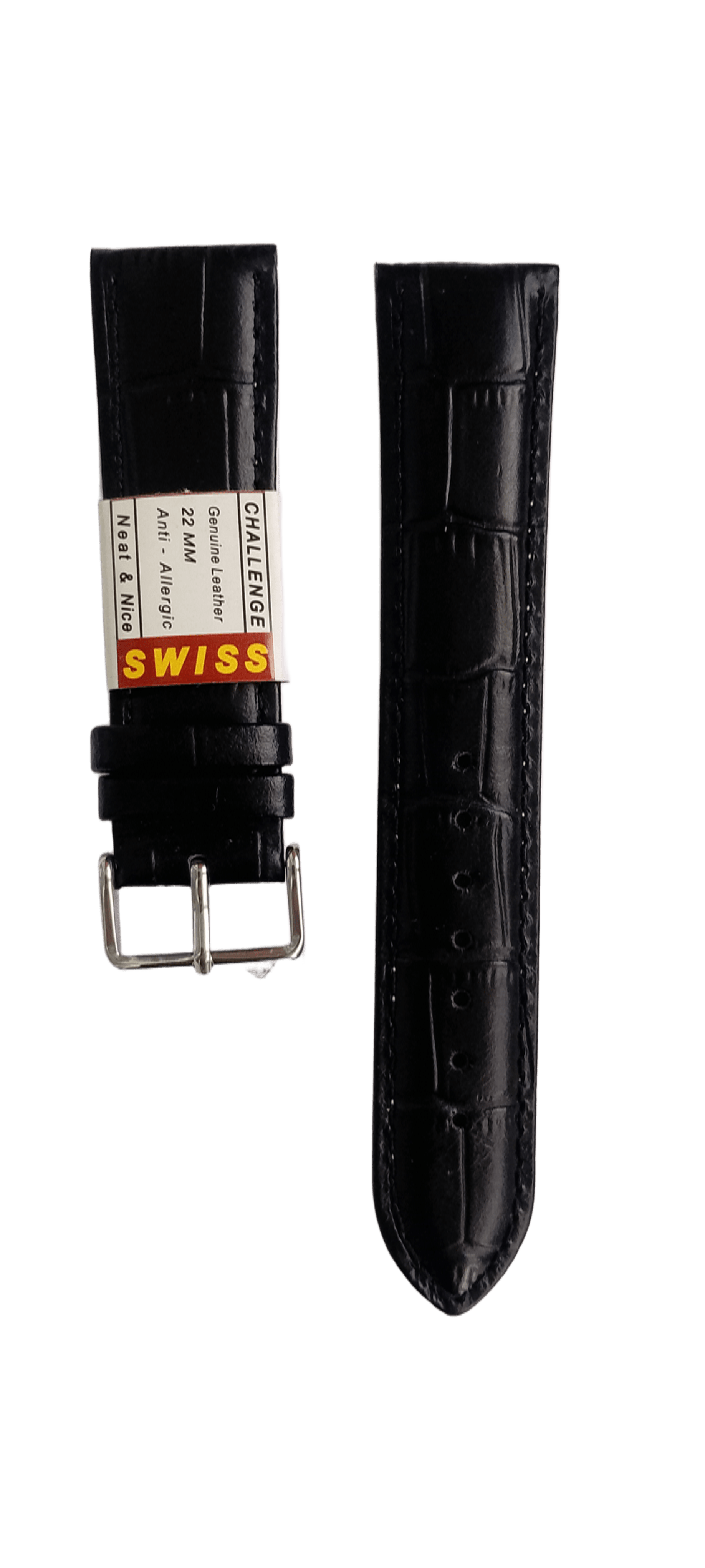 Ремешок для часов кожаный крокодил 22х175 мм Черный (2453)