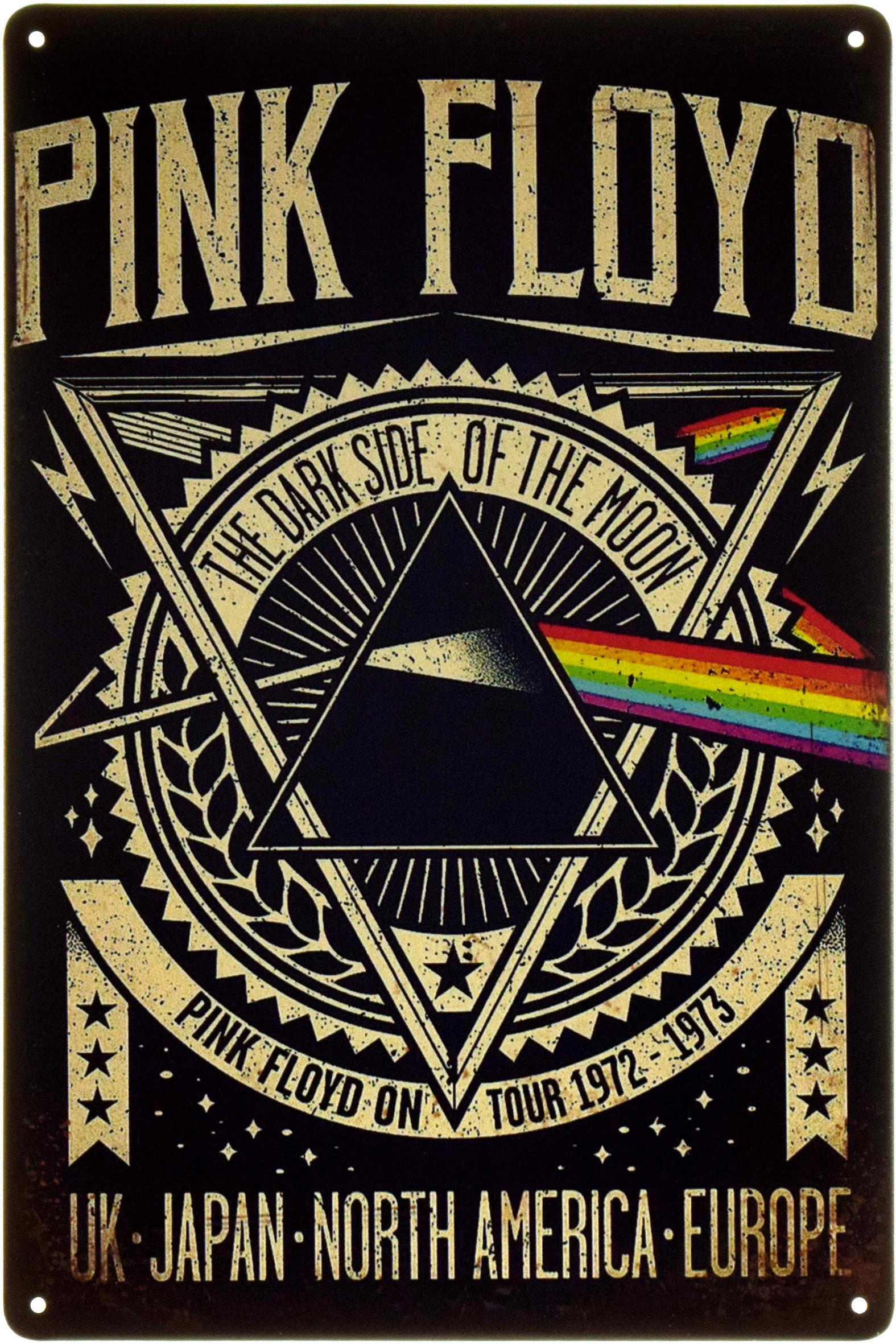 Табличка металлическая Pink Floyd On Tour 1972-1973 20x30 см