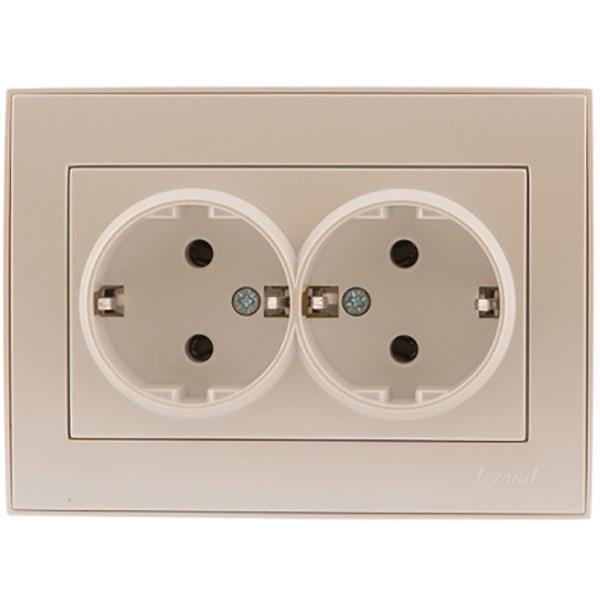 Розетка двойная Rain с заземлением Жемчужно-белый (703-3030-127B)