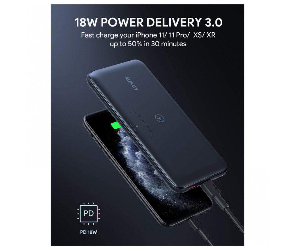 Повербанка AUKEY PBWL02 10000 mAh Wireless Qi PD/QC 3.0 (52829) - фото 4