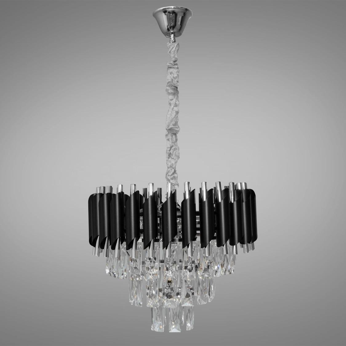 Люстра підвісна кришталева 9001-400BK+CH на 5 ламп Чорний/Хром (31424640)