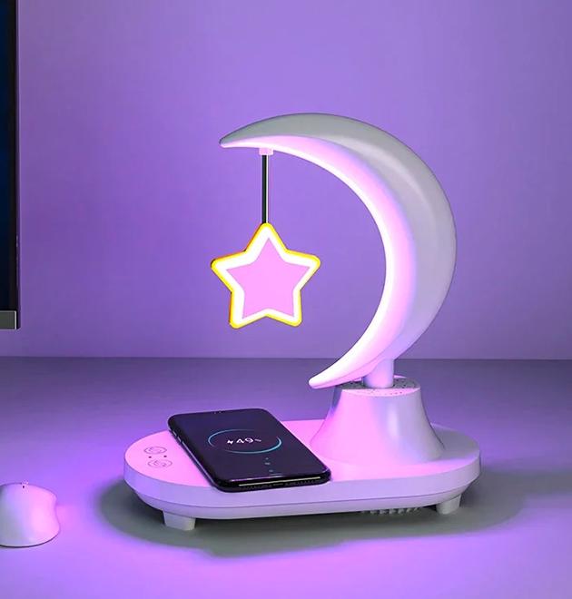 Ночник лампа с зарядкой NFC Звезда для телефона музыкальный Bluetooth с подсветкой LED Белый