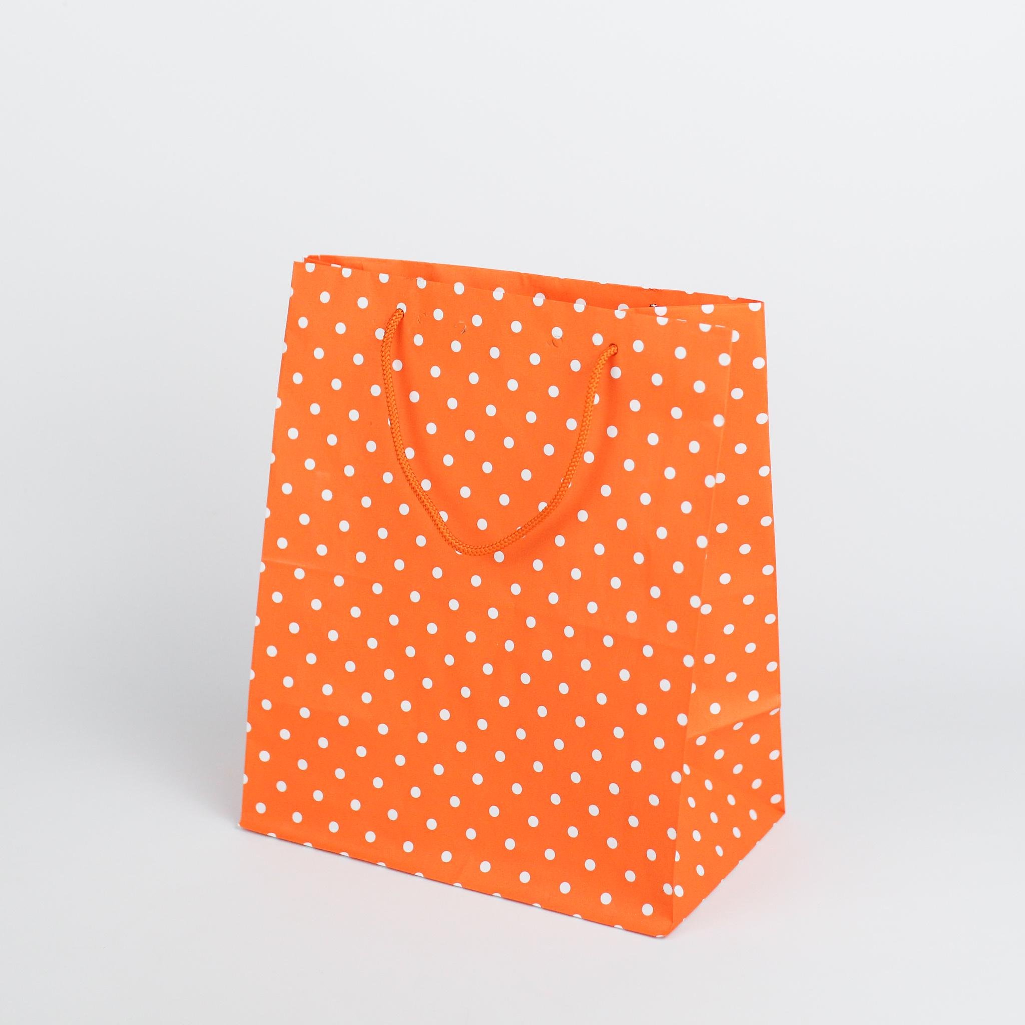 Пакет крафт в горошек с ручками веревками 20 шт. 260х150х320 мм Оранжевый