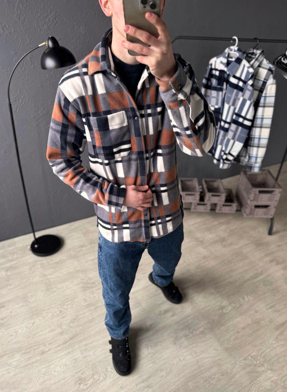 Рубашка мужская весенне-осенняя флисовая S Бело-оранжевый (G0016/1/1) - фото 5