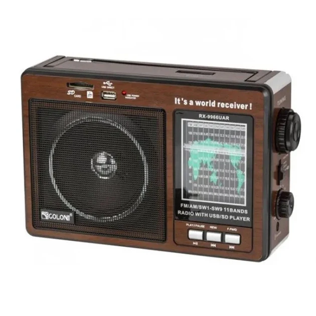 Радиоприемник Golon RX-9966 портативный аккумуляторный USB/SD/microSD Коричневый (MX-7464)