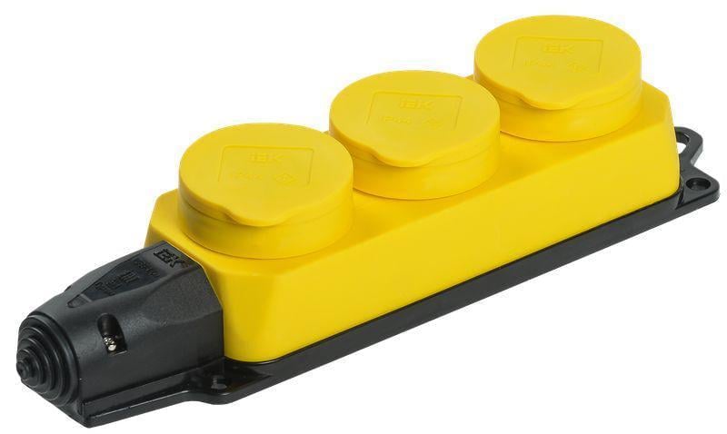 Колодка OMEGA УЕК 16A IP44 РБ33-1-0м 3 гнізда із захисними кришками каучукова Жовтий (PKR61-016-2-K05)