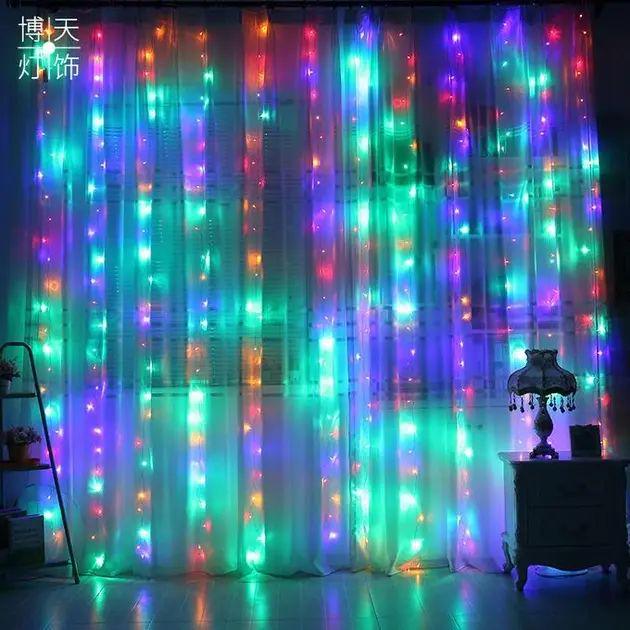 Гірлянда завіса Штора на вікно 200LED 3х2 м USB різнокольорове світіння з низьким енергоспоживанням (opt-15203) - фото 1