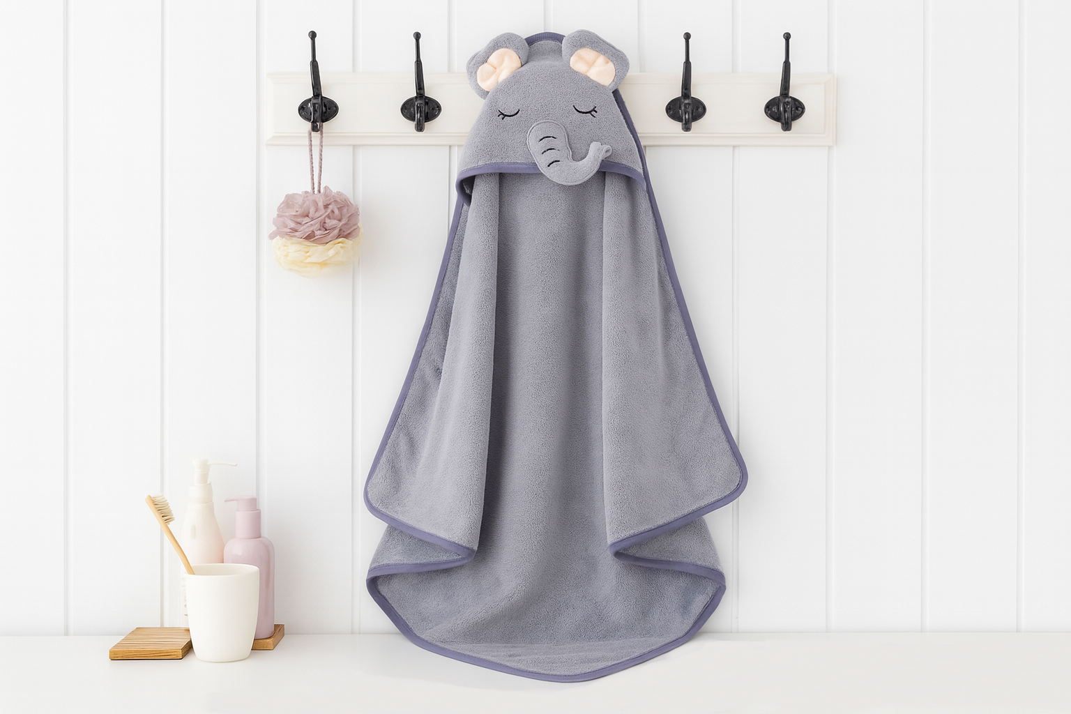 Полотенце-плед детское с капюшоном Слоник микрофибра 80х80 см Серый (DP-796-51/grey)