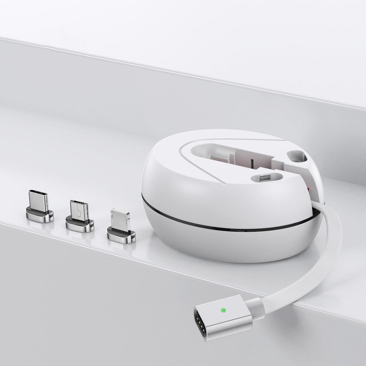 Кабель-рулетка магнитный Uslion US0156 3в1 MicroUSB/Type-C/Lightning White