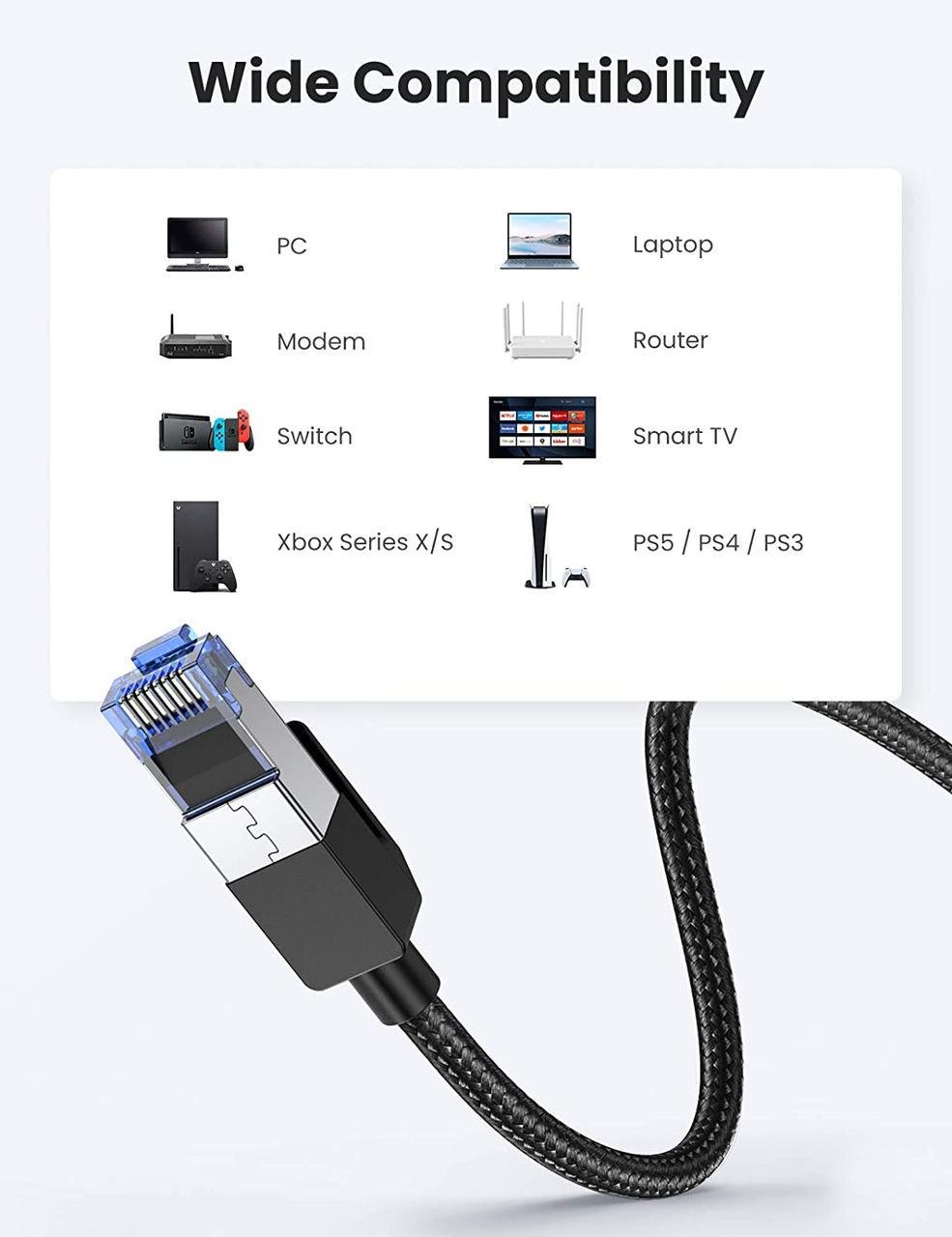 Високошвидкісний інтернет кабель UGREEN Cat 8 Lan круглий з опліткою RJ45 1 м (NW153) - фото 5