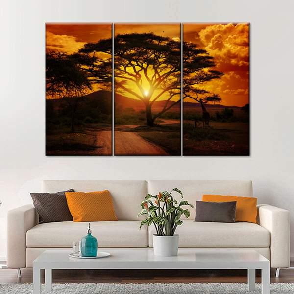 Модульная картина KIL Art Закат в саванне из трех частей 128x81 см (M3_L_103)