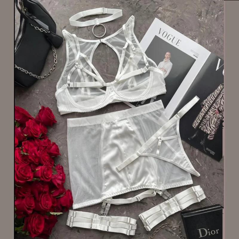 Комплект нижнего белья топ-лиф/трусики-стринги/пояс-юбочка/подвязки S Белый (0020S) - фото 2 Комплект нижнего белья топ-лиф/трусики-стринги/пояс-юбочка/подвязки S Белый (0020S) - фото 2