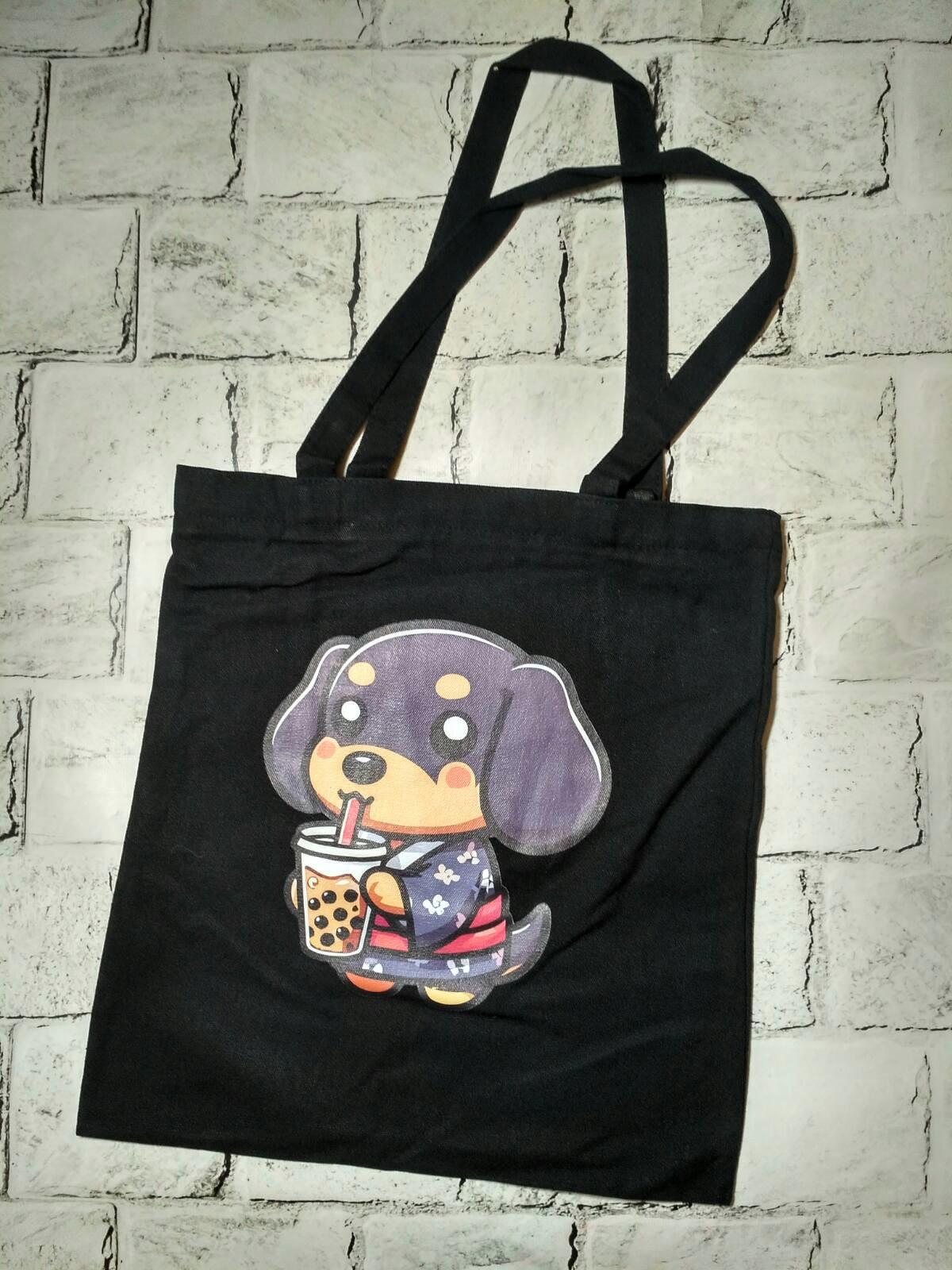 Эко-сумка шоппер на молнии Такса 35х38 см Черный (25-142)