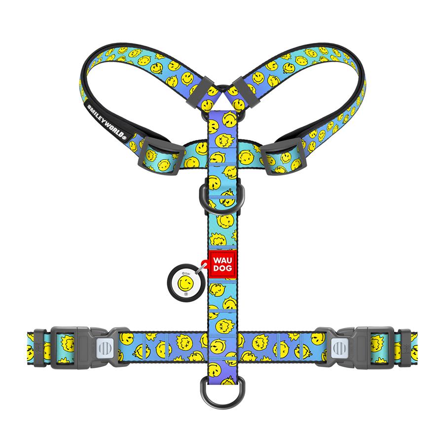 Шлейка для собак с QR-паспортом WAUDOG Nylon Смайлы пластиковый фастекс XL 25 мм A 60-100 см/B 68-100 см Blue (346-0182) - фото 2 Шлейка для собак с QR-паспортом WAUDOG Nylon Смайлы пластиковый фастекс XL 25 мм A 60-100 см/B 68-100 см Blue (346-0182) - фото 2