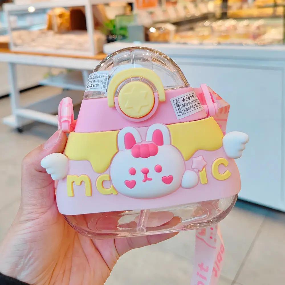 Дитяча пляшка для води з силіконовою трубочкою та ремінцем POP02313 520 мл Рожевий - фото 7