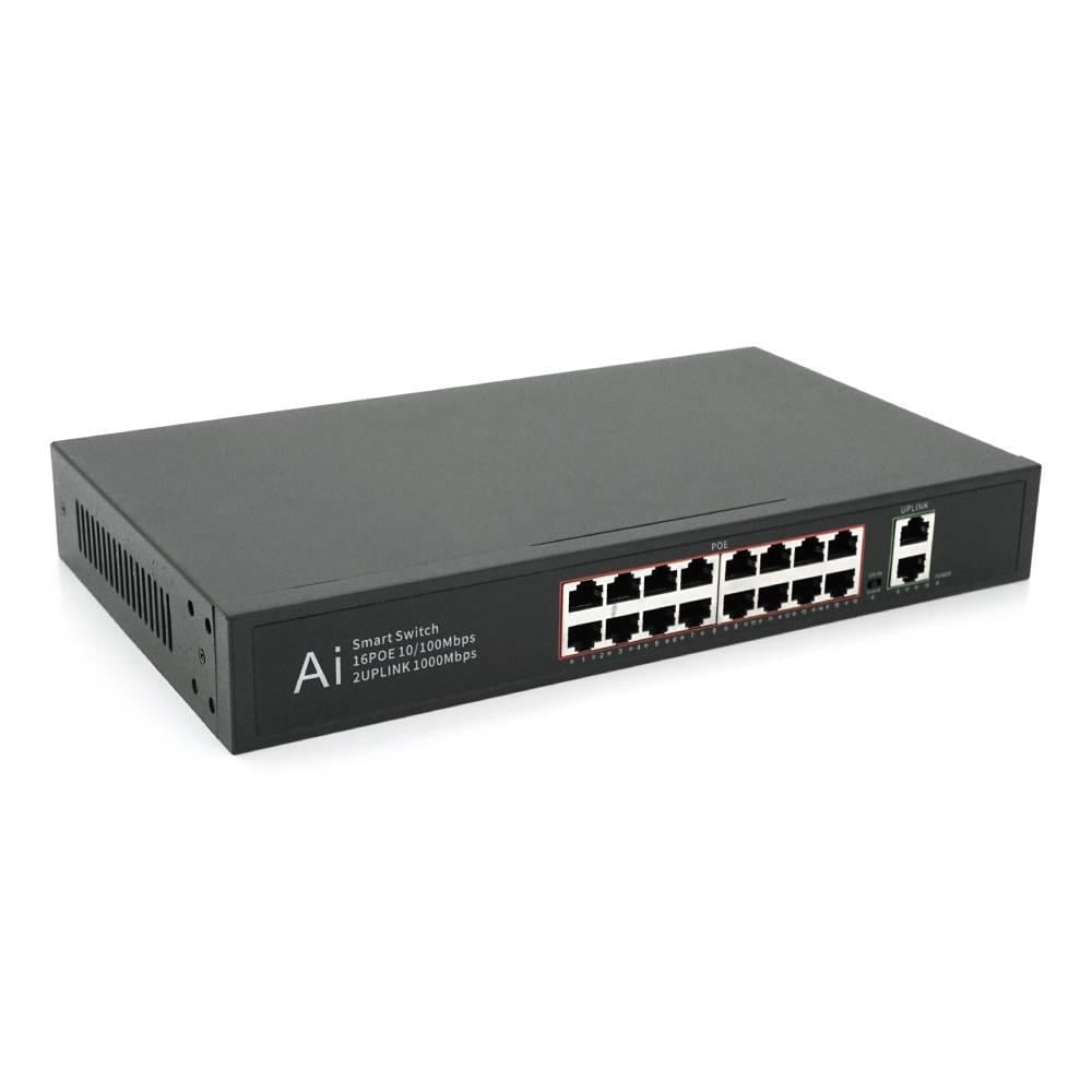 POE-комутатор Merlion 16 POE 10/100 + 2 RJ45 10/100/1000+ вбудований блок живлення 52V 3.85A POE-комутатор Merlion 16 POE 10/100 + 2 RJ45 10/100/1000+ вбудований блок живлення 52V 3.85A