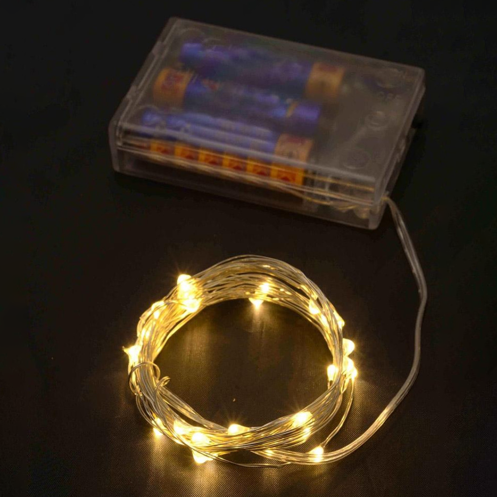 Гирлянда светодиодная роса на батарейках статический режим 20 LED IP44 2 м Теплый белый