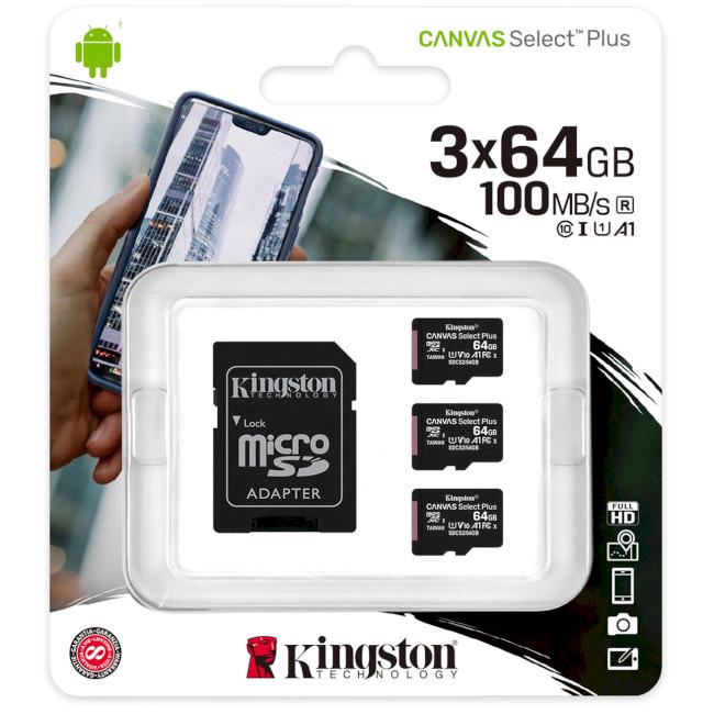 Карта пам'яті Kingston Canvas 64 Gb microSDXC SDCS2/64GB-3P1A React Plus 100R class 10 (607555) - фото 3 Карта пам'яті Kingston Canvas 64 Gb microSDXC SDCS2/64GB-3P1A React Plus 100R class 10 (607555) - фото 3