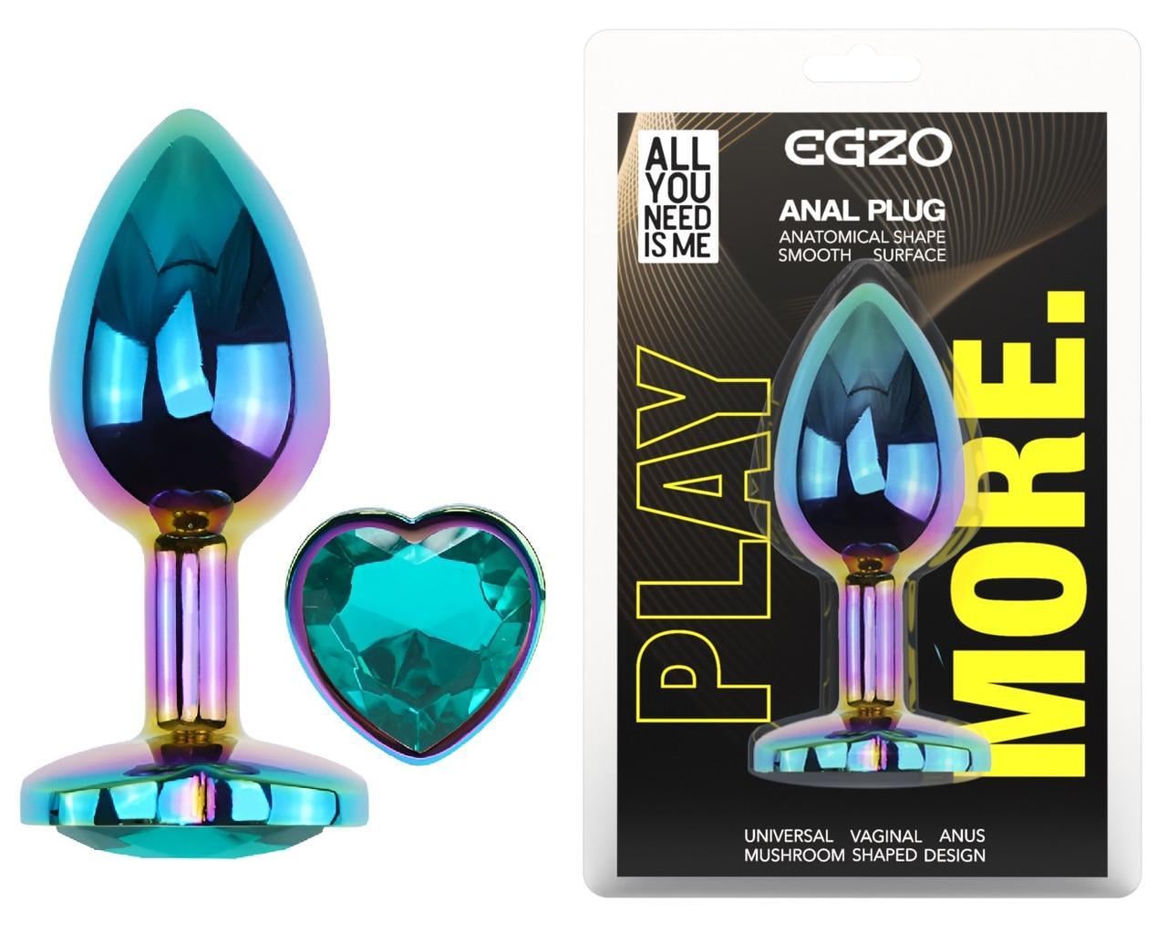 Анальная пробка с кристаллом EGZO Multicolor Heart Plug Marine M (2897668943)