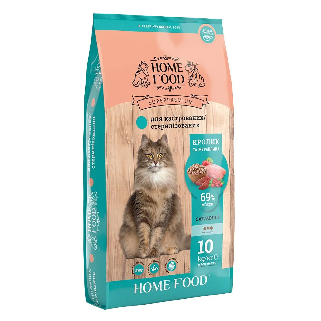 Корм для стерилизованных кошек Home Food с кроликом и клюквой 10 кг (2184191507)