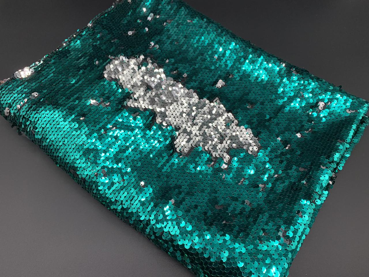 Ткань Пайетка перевертыш двухсторонняя 1 м Зелено-серебристый (885778520) - фото 2