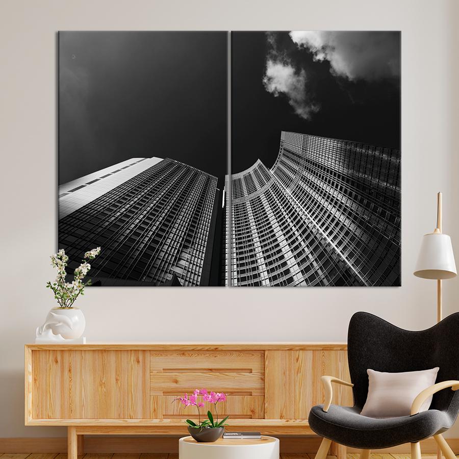 Настінний декор Вид знизу на чорно-білі хмарочоси 111x81 см (A837-2)