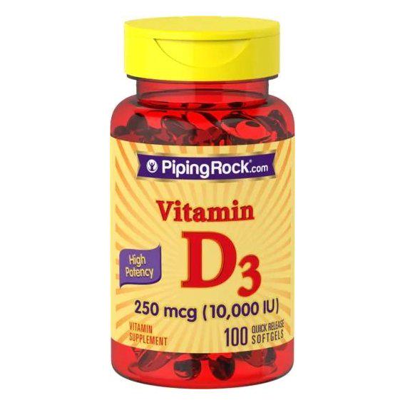 Витамин D Piping Rock High Potency Vitamin D3 10000 IU 100 Softgels