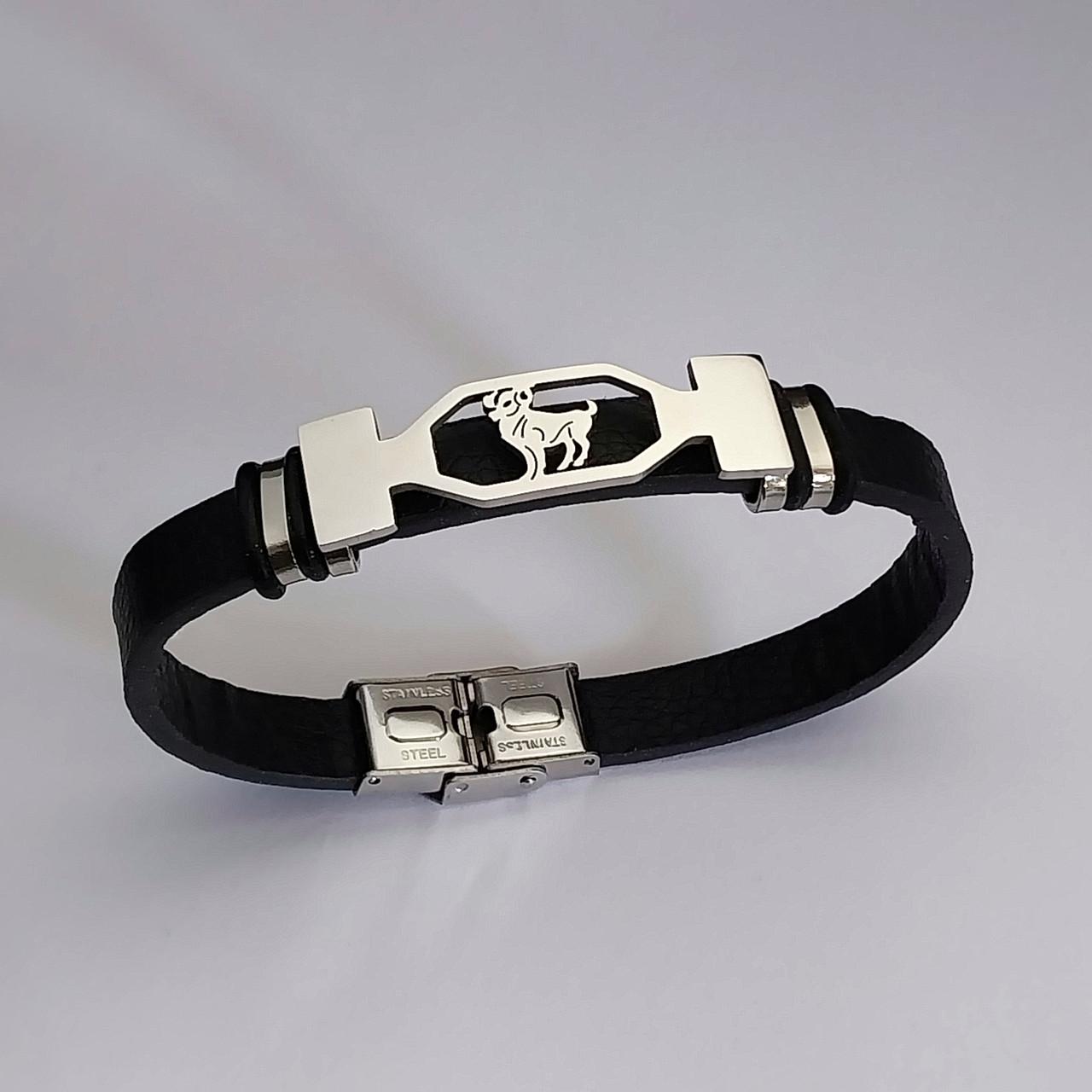 Браслет для знака зодиака Овен на ремешке экокожа и ювелирная сталь черный\серебристый (1391008625) Браслет для знака зодиака Овен на ремешке экокожа и ювелирная сталь черный\серебристый (1391008625)