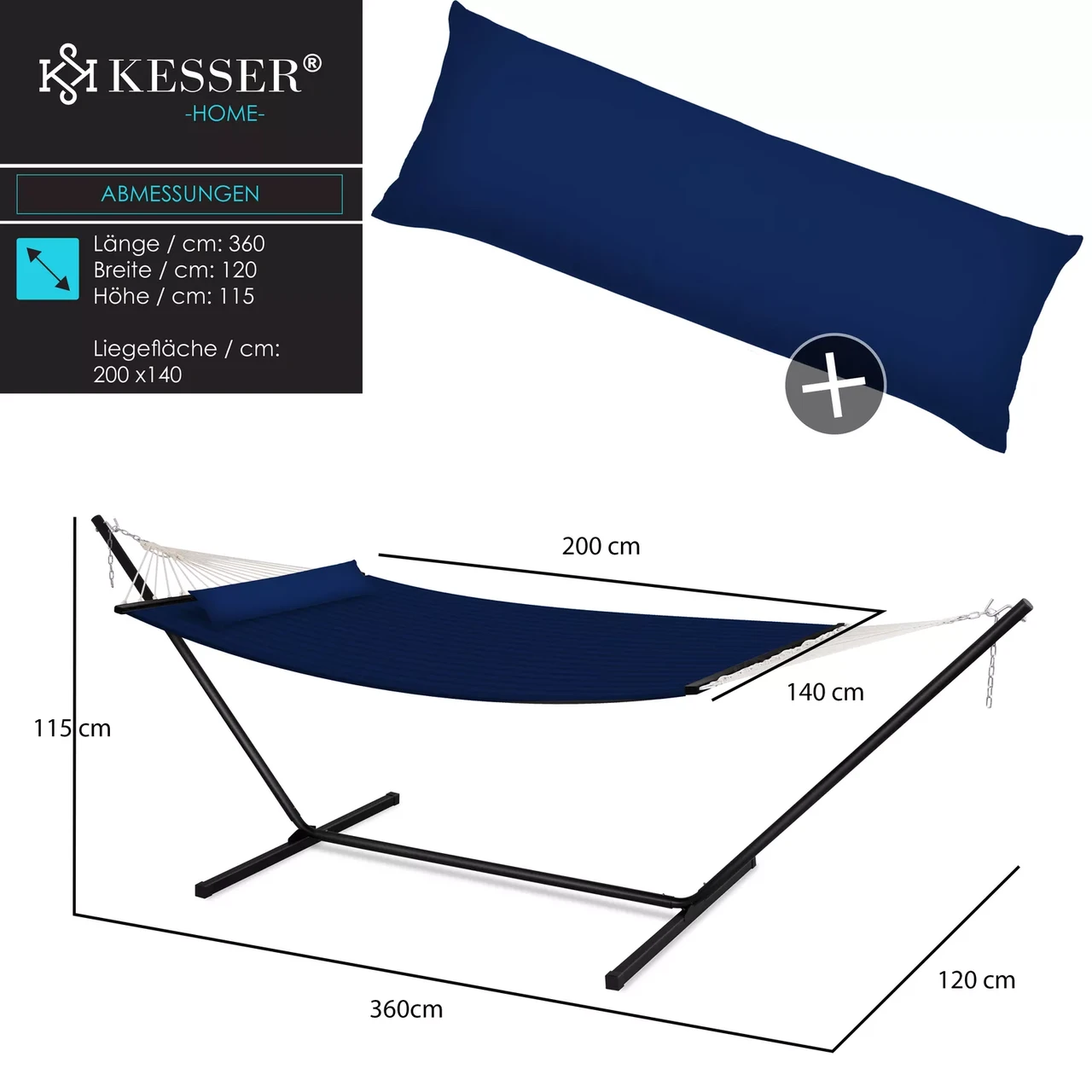 Гамак підвісний для саду та дачі KESSER 200 кг 360x120x115 см (4255598323192) - фото 4 Гамак підвісний для саду та дачі KESSER 200 кг 360x120x115 см (4255598323192) - фото 4