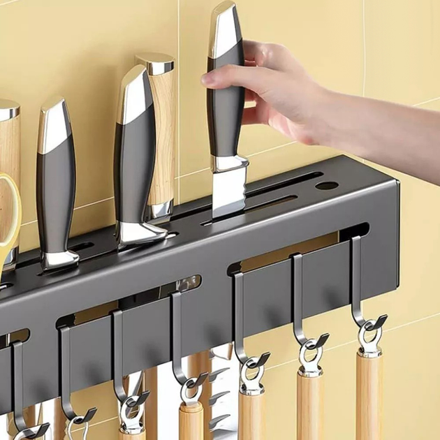 Настенный держатель для кухонных принадлежностей Homy Holder с крючками Черный - фото 4 Настенный держатель для кухонных принадлежностей Homy Holder с крючками Черный - фото 4