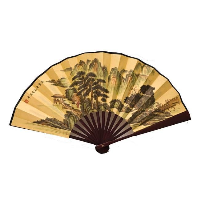 Веер двухсторонний горный пейзаж 26х47 см Бежевый (B1139a)