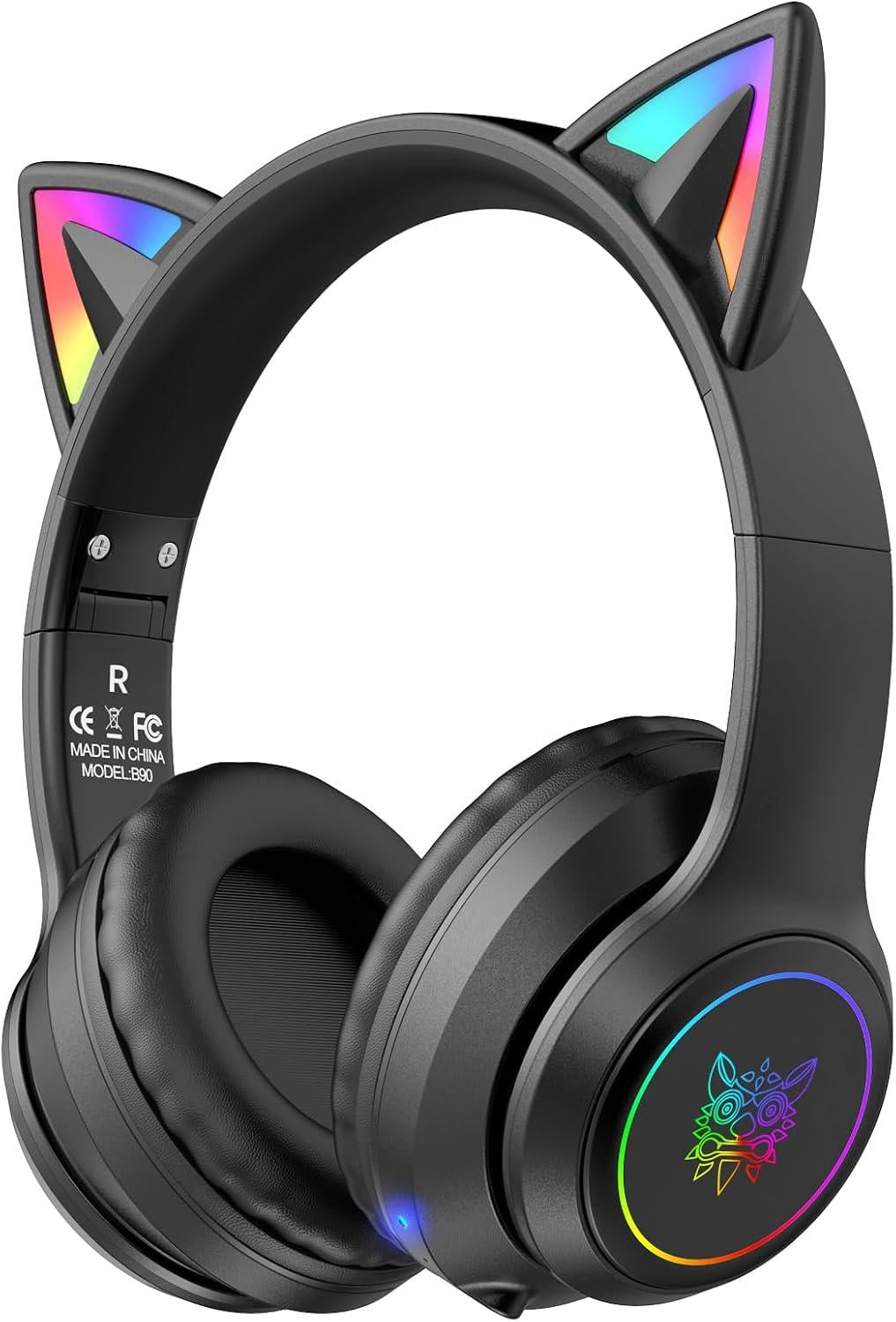 Наушники беспроводные накладные с кошачьими ушками ONITOON B90 с RGB LED-подсветкой Bluetooth 5.3 с микрофоном Черный (SKU-510)
