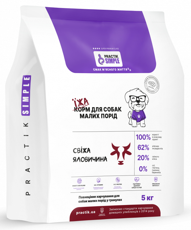 Корм для собак малих порід Practik Simple з Свіжою Яловичиною 30 кг (30MBS406) - фото 1