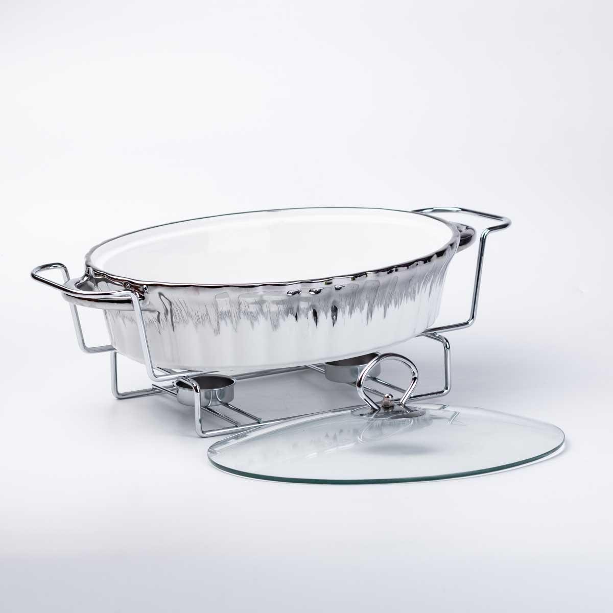 Мармит овальный керамический на металлической подставке с подогревом 1,5 л (4732)