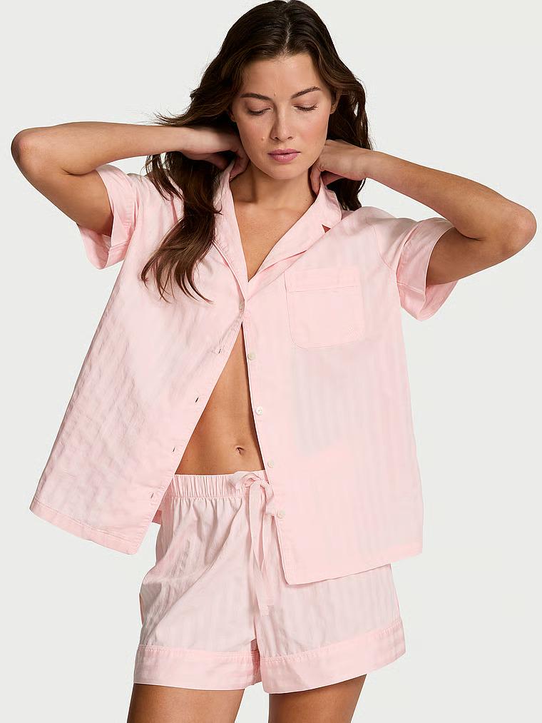 Пижама котоновая Victoria's Secret Heritage Cotton Shadow Stripe Short Pajama Set S Розовый (27162463)