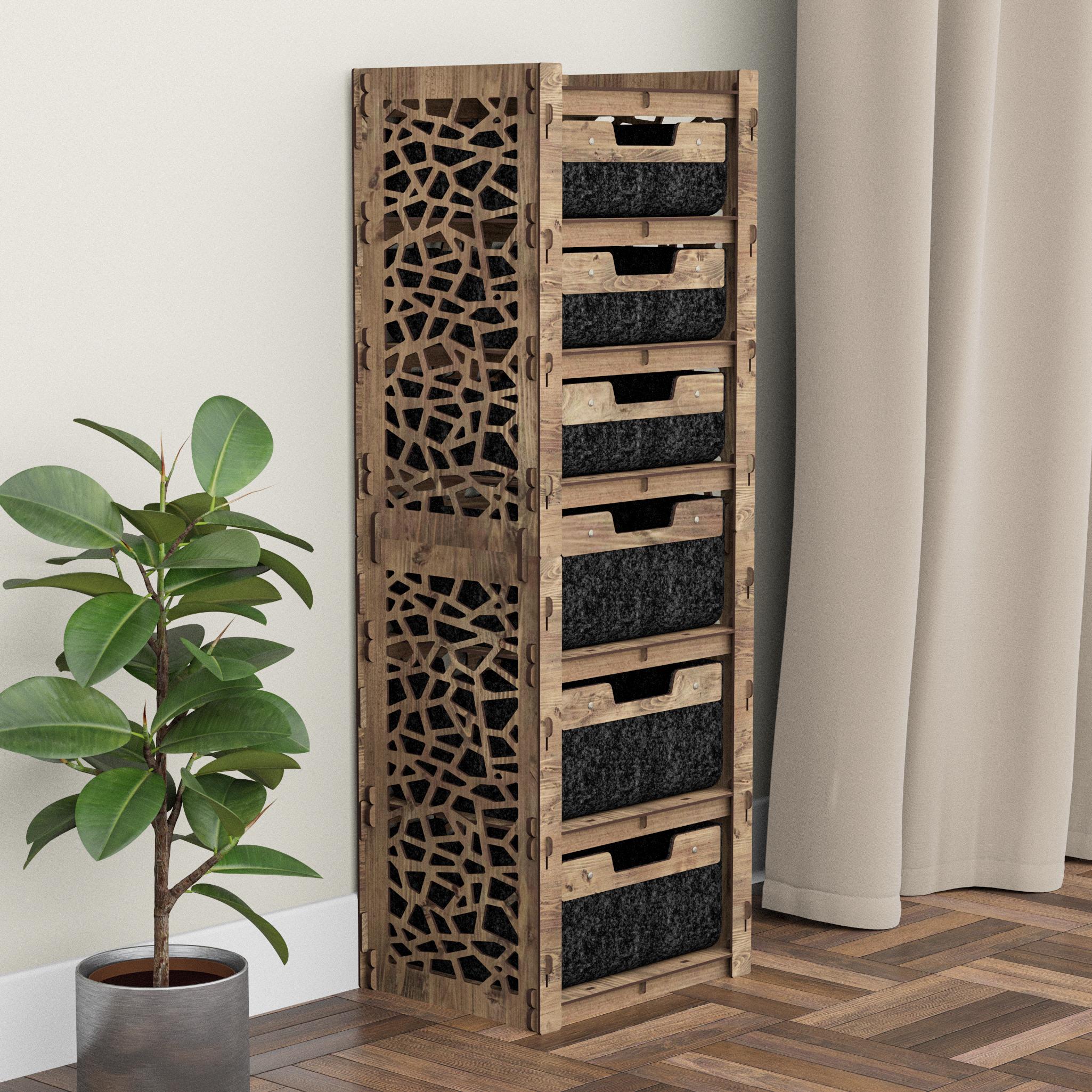 Комод для одежды из дерева Hexagonica Stones на 6 ящиков черные корзины 1200х413х345 мм (119995) - фото 2 Комод для одежды из дерева Hexagonica Stones на 6 ящиков черные корзины 1200х413х345 мм (119995) - фото 2