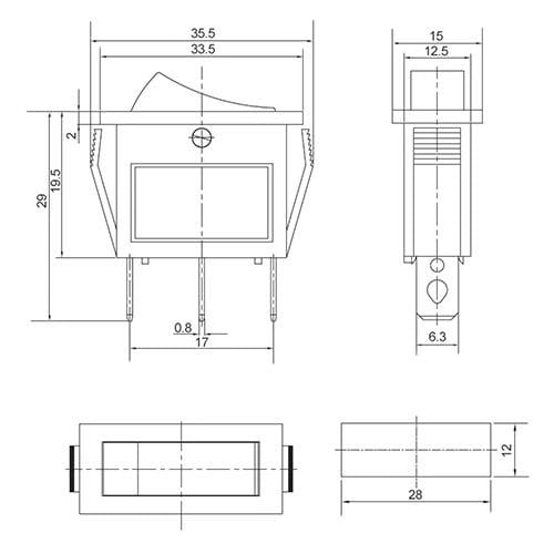 Переключатель АСКО-Укрем KCD3-101N-13 BL/WH 1 клавиша 1NO с подсветкой 28 мм 220 V Cиний неон (A0140040040) - фото 3