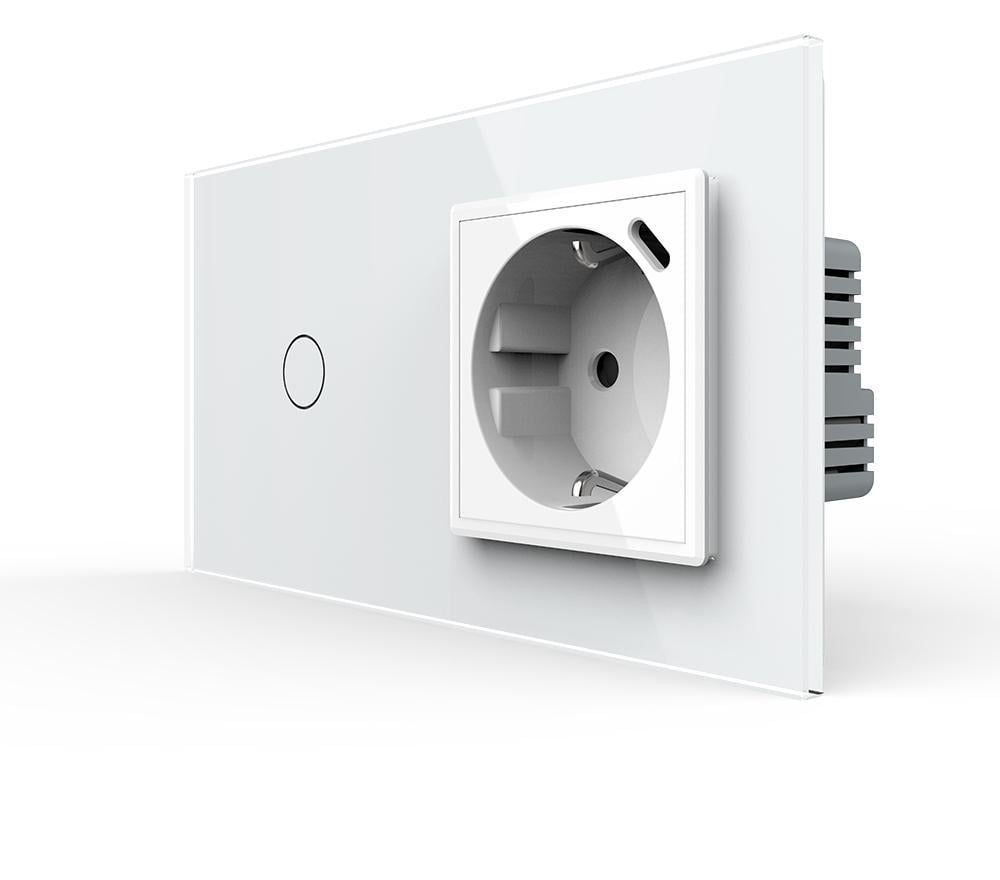 Выключатель умный Livolo сенсорный/проходной с розеткой USB Type-C 18Вт с заземлением стекло Белый Выключатель умный Livolo сенсорный/проходной с розеткой USB Type-C 18Вт с заземлением стекло Белый