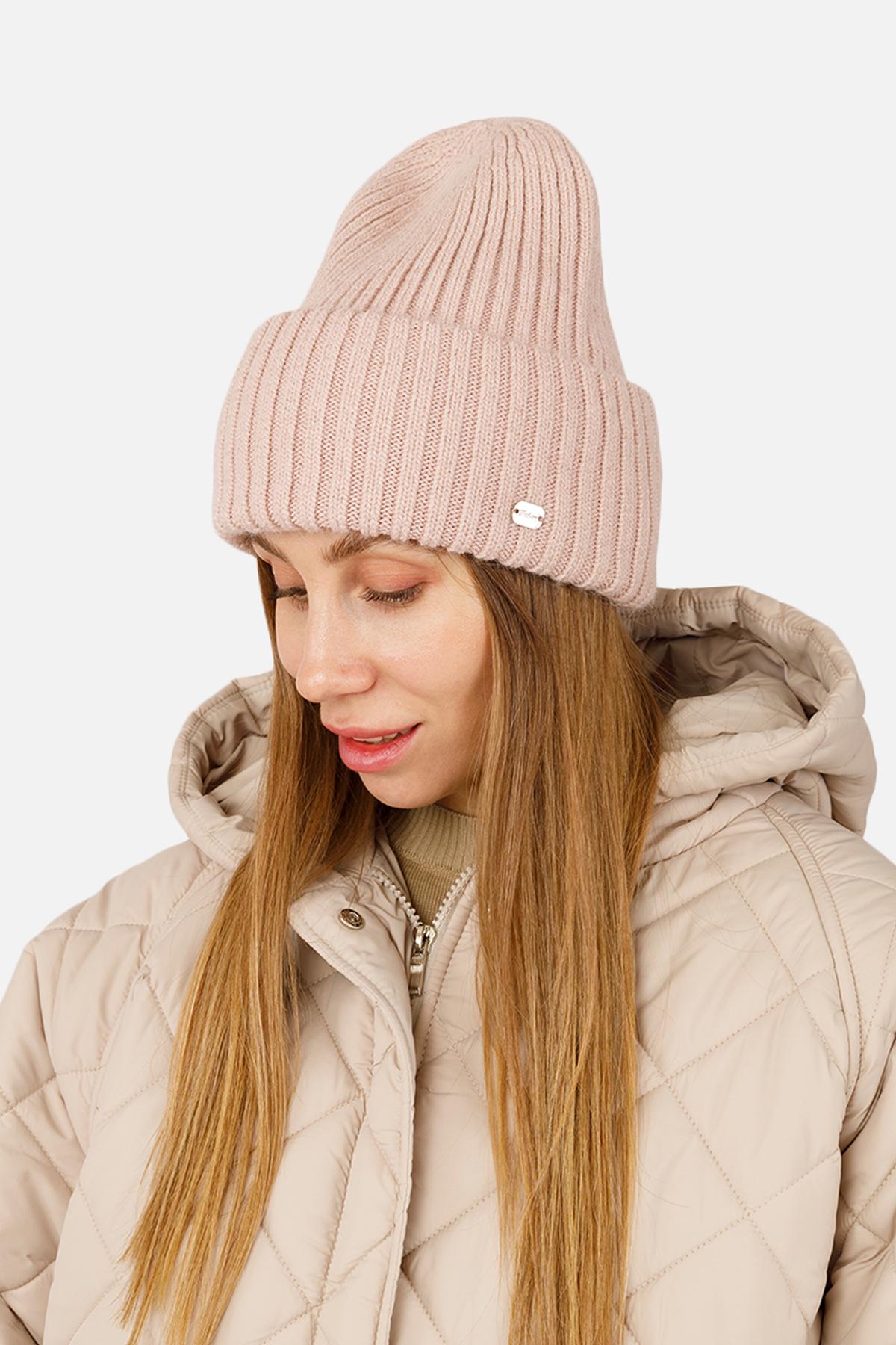 Шапка женская с отворотом 56-58 см Пудровый (ЦБ-00263299)