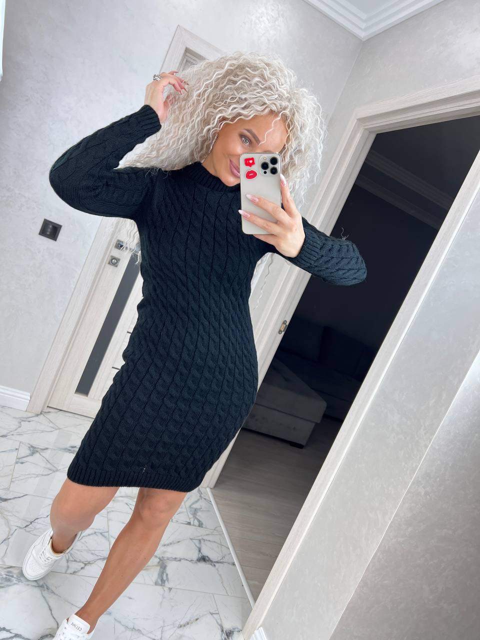 Платье Vishnya вязаное под горло р. 42-48 Черный (241/а-нс) - фото 4