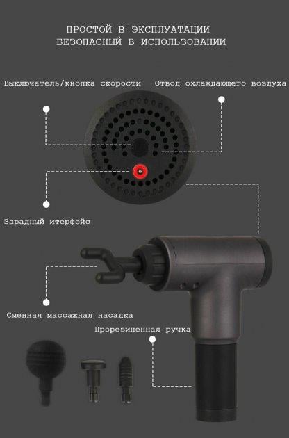 Портативний ручний масажер Fascial Gun KH-320 з 4 насадками Червоний (KH-320-red) - фото 3